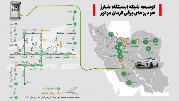 توسعه سراسری ایجاد ایستگاه شارژ خودروهای برقی کرمان موتور