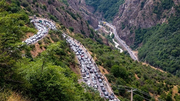 ترافیک بسیار سنگین در جاده چالوس