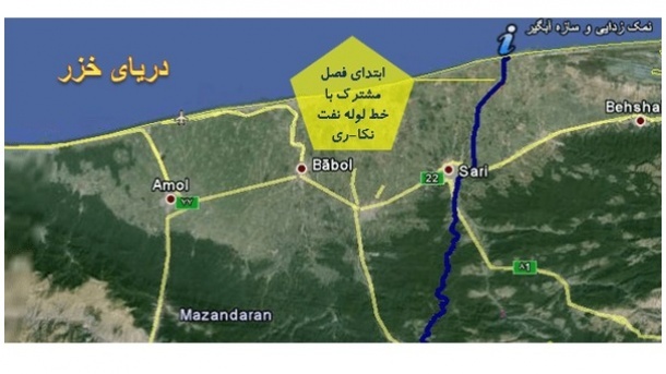 نقشه پروژه انتقال آب دریای خزر به کویر مرکزی