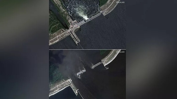 تصویر قبل و بعد از فاجعه تخریب سد کاخوفکا