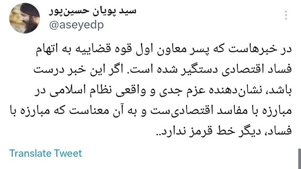 یک فعال اصولگرا مدعی شد: بازداشت پسر معاون اول قوه قضاییه